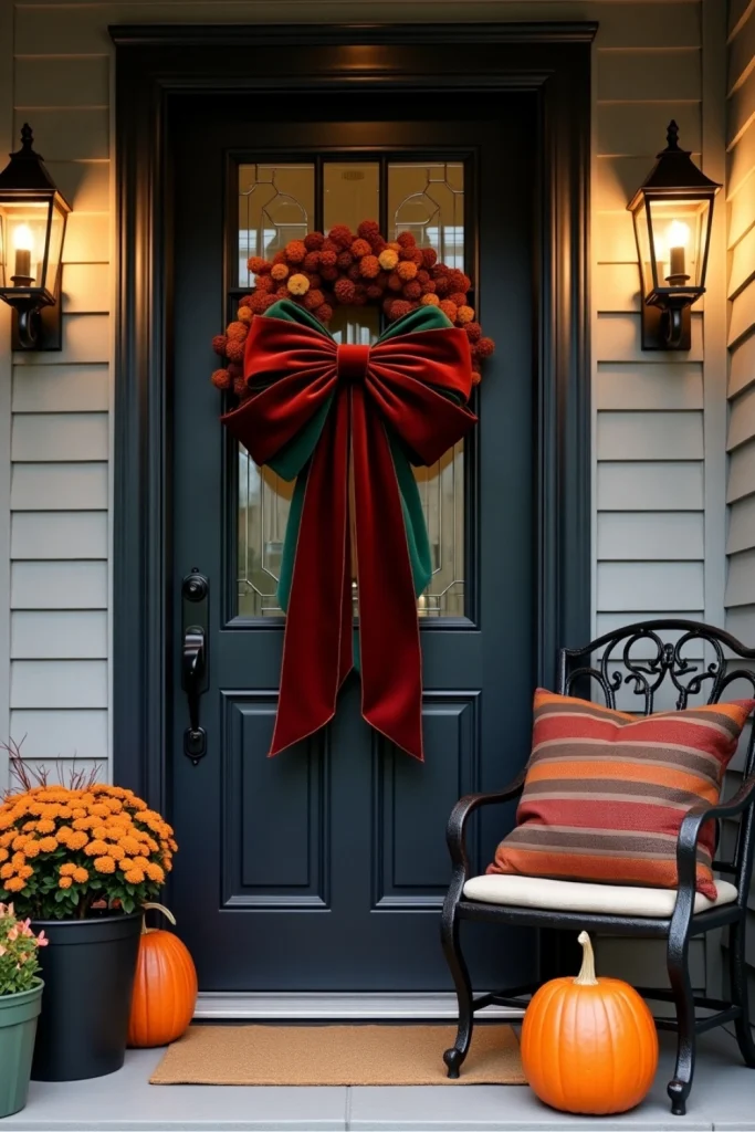 Mystical Halloween wall with gold moon decals, velvet sofa, and soft candlelit enchanted atmosphere.